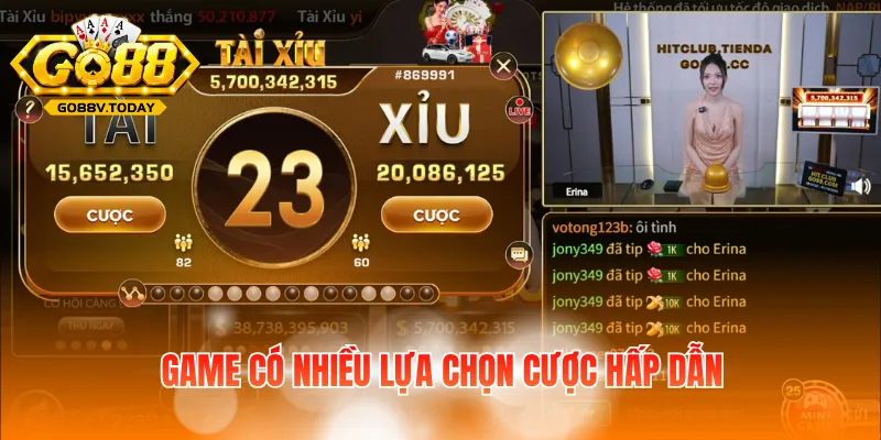 Game có nhiều lựa chọn cược hấp dẫn